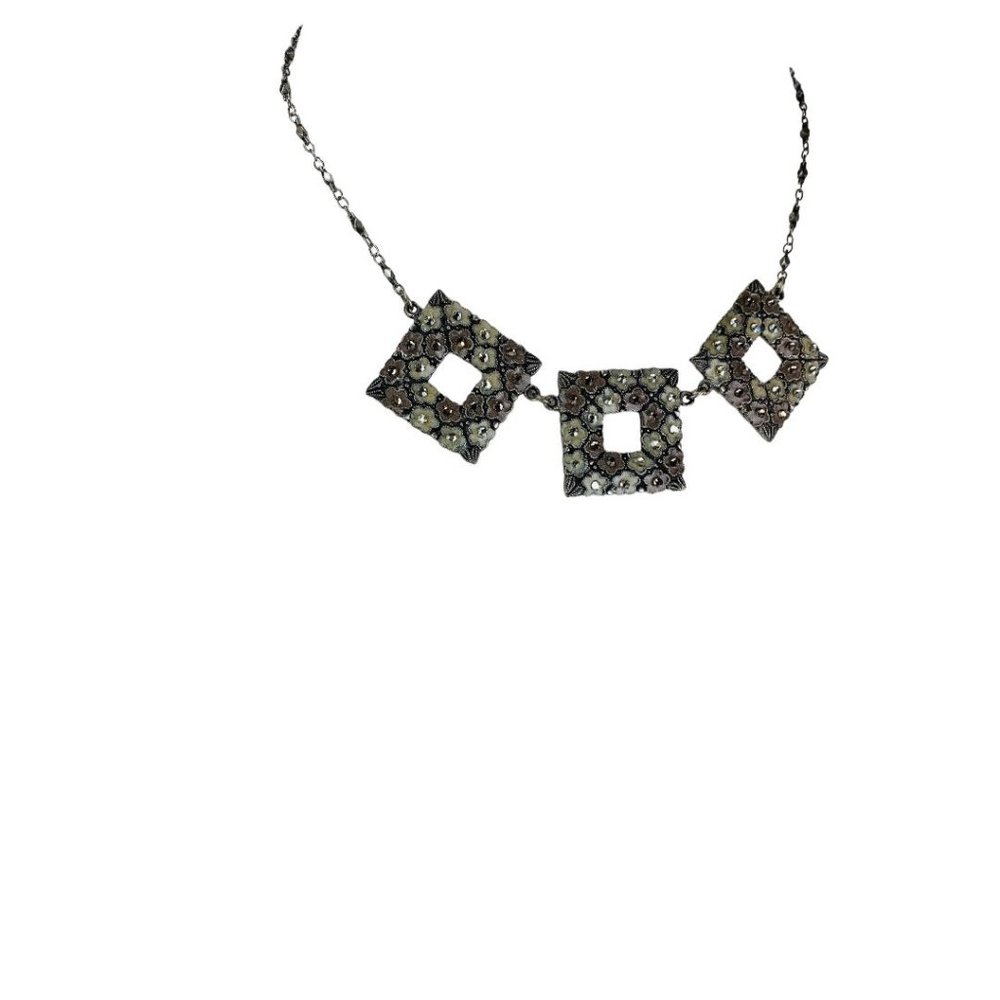 Anne Koplik Designs USA Mede Quality Necklace Silvertone Statement Necklace Enam